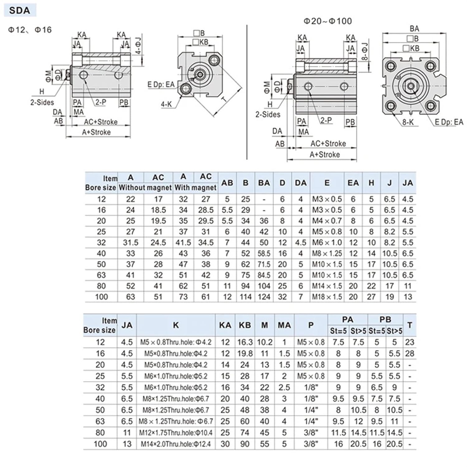 MOBYAT SDA50*5x10-15-20-25-30-35-40-50-SB Small Square Thin Pneumatic Air Compact Cylinder Outer Teeth 1Pcs(SDA50x100-B)