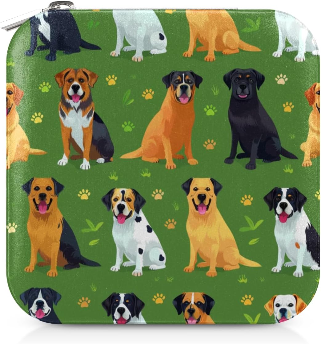 Dogs Paw Prints Cute Portable Jewelry Organizer PU Leather Travel Jewelry Box with Mirror Compact Display Storage Case for Rings Earrings Necklaces Bracelets Pendants