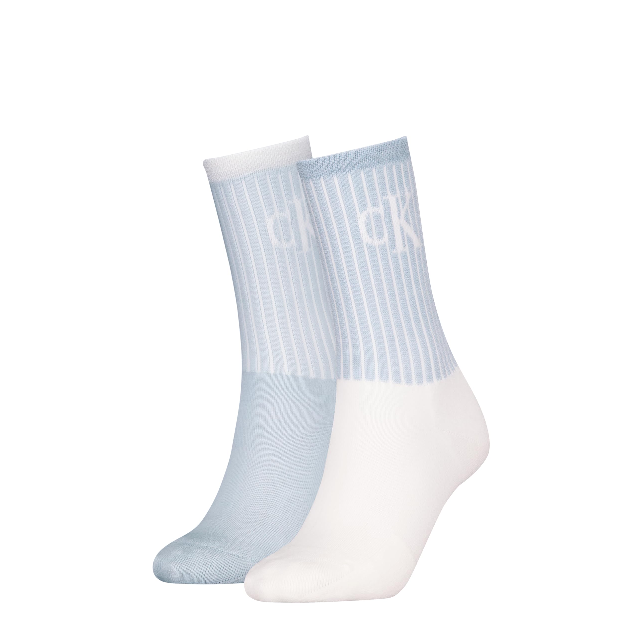 Calvin Klein Glossy Rib Crew Socks – Weiß/Blau, Damen, Größe 35/38