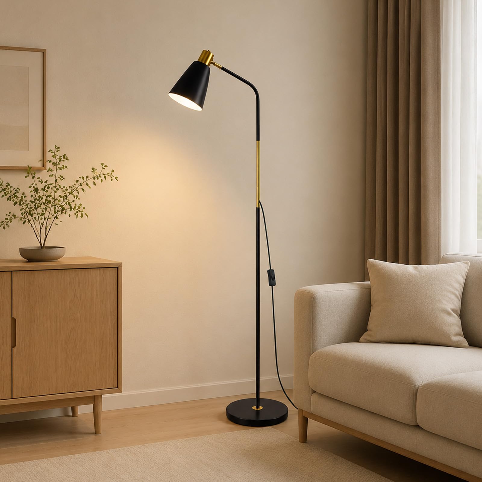 Lampada da Terra ad Arco E27 Regolabile Testa Orientabile, Nero | 153 cm, black metal, 180° swivel head, living room office room