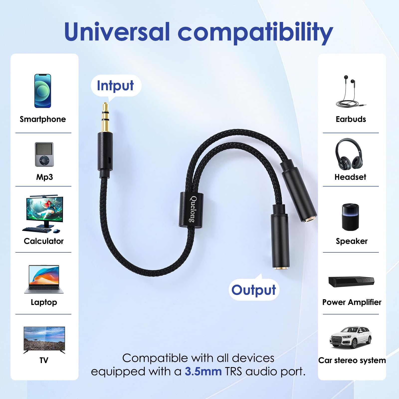 2 splitter per cuffie, cavo di prolunga doppio in nylon intrecciato per cuffie, audio Hi-Fi stereo, splitter a Y da 3,5 mm, 2 femmina, 1 maschio, adatto per telefoni, PS4, amplificatori