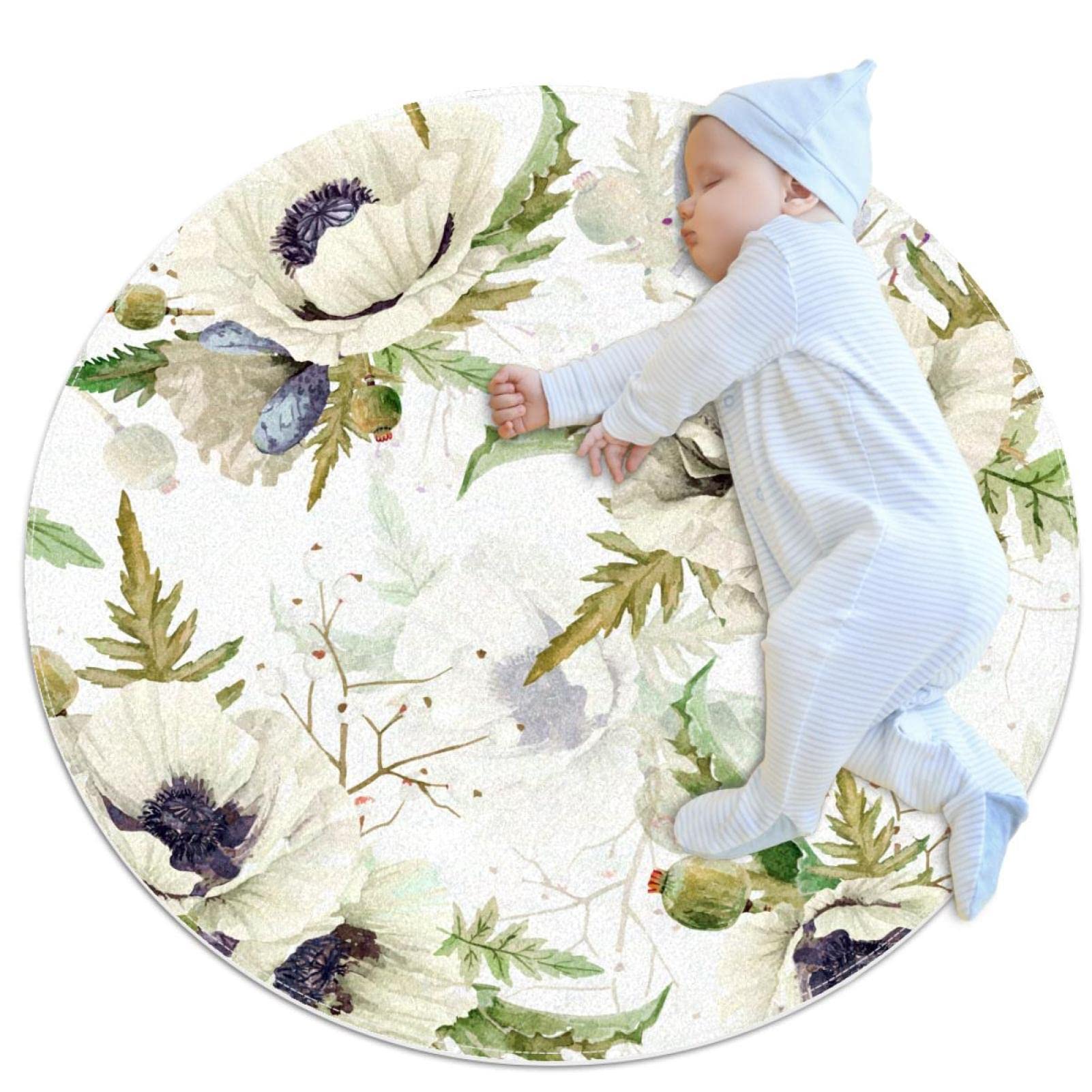Tapis Rond Fleurs JDEZ 100x100cm pour Salon et Chambre