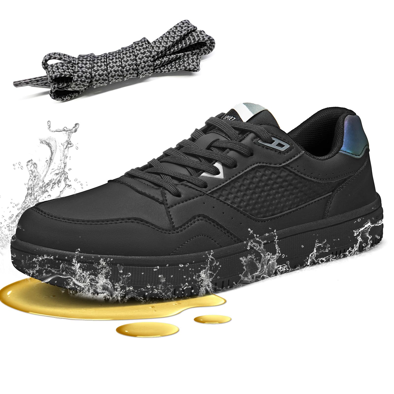 SPIEZ Non Slip Work Shoes for Men Women, Slip & Oil Resistant Food Service Shoes, Lightweight Reflective Deign Kitchen Sneakers - Restaurants Floor to