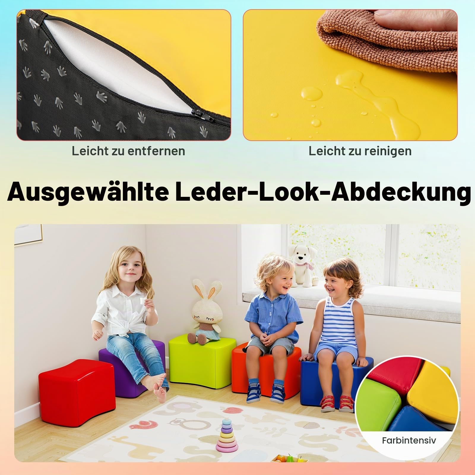 LIFEZEAL 6er Set Kinderhocker, Sitzhocker aus Schaumstoff, Kinder Fußhocker mit Bezug aus Kunstleder, Polstermöbel Kinderstuhl für Kinderzimmer, Kindergarten, Babyzimmer