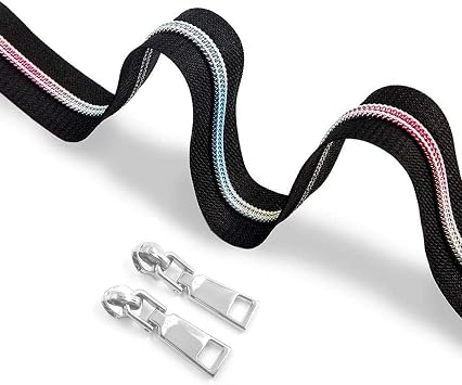 SBest Nylon Yards Sewing Zipper Bulk DIY with 20PCS Slider-Long Zippers for Crafts Bag - Rainbow Teeth Black Tape