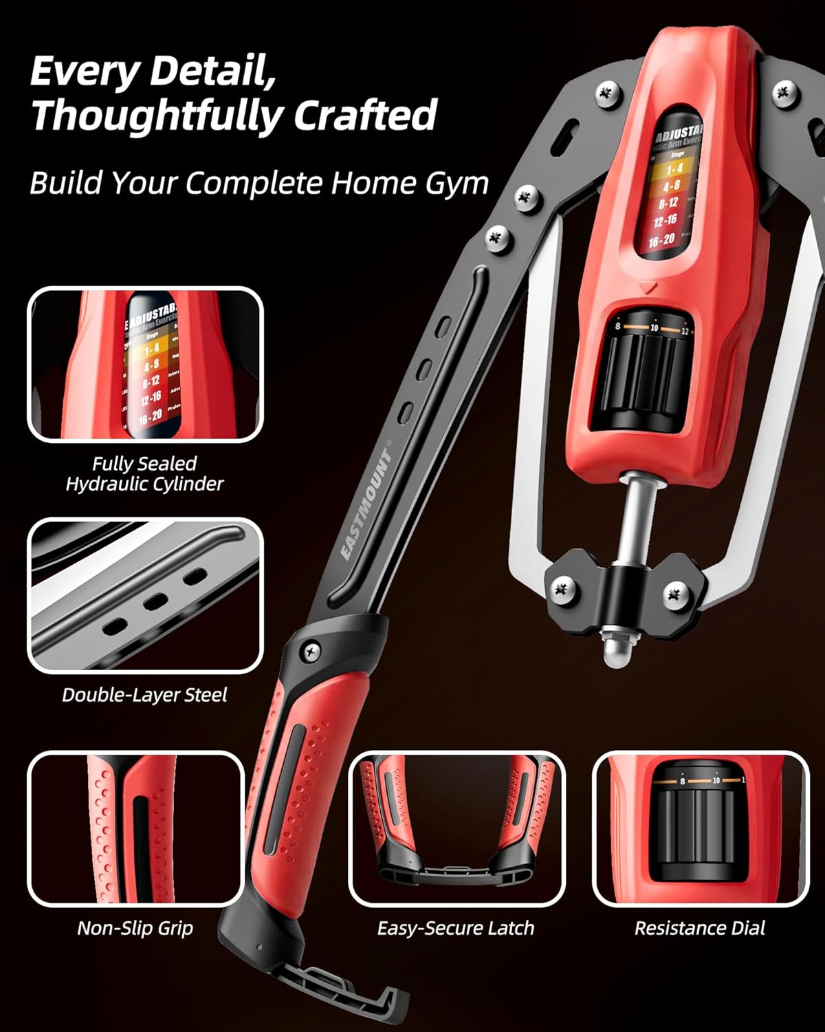 EAST MOUNT Twister Arm Exerciser, Adjustable Hydraulic Resistance 22–440 lbs, Arm Chest & Shoulder Strength Trainer for Home Workouts, Upper Body Muscle Builder, Fitness Training Equipment