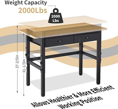 Miniatura 6 de Dextra Bancos de trabajo de 55 pulgadas para mesa de trabajo de garaje con tomas de corriente, banco de trabajo de herramientas de altura ajustable