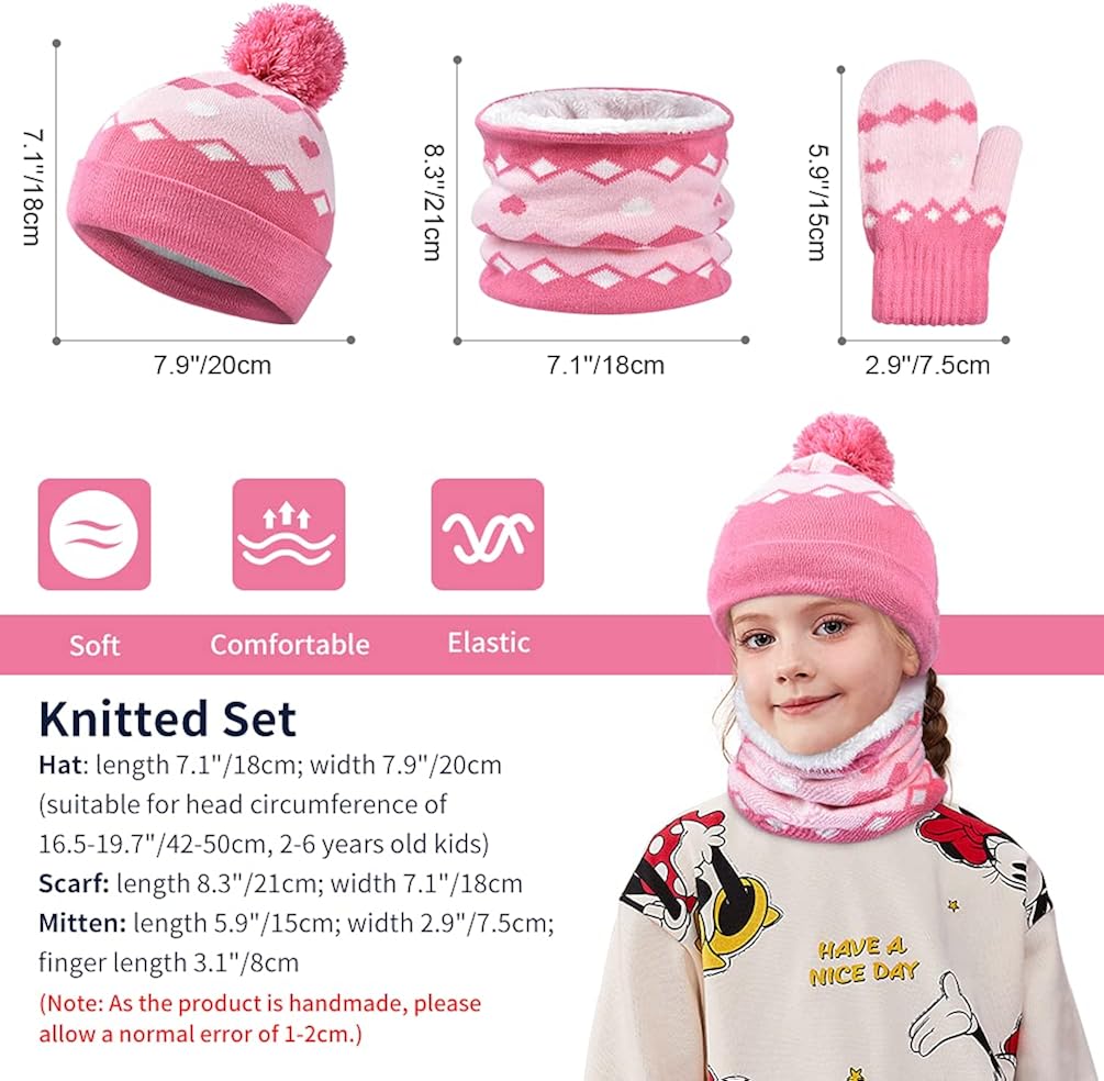 Kids Hat Scarf Gloves Set - Winter Warm Beanie Cap Neck Warmer Ski Snow Mittens Girls Boy 2-6 Year : Clothing, Shoes & Jewelry