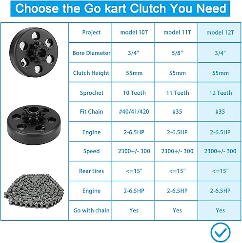 Vista 34 de YOUXMOTO Embrague Go Kart de 1 pulgada de diámetro de 14 dientes con cadena #40/41/420, embrague centrífugo 14T para Go Kart Minibike y motor Fun