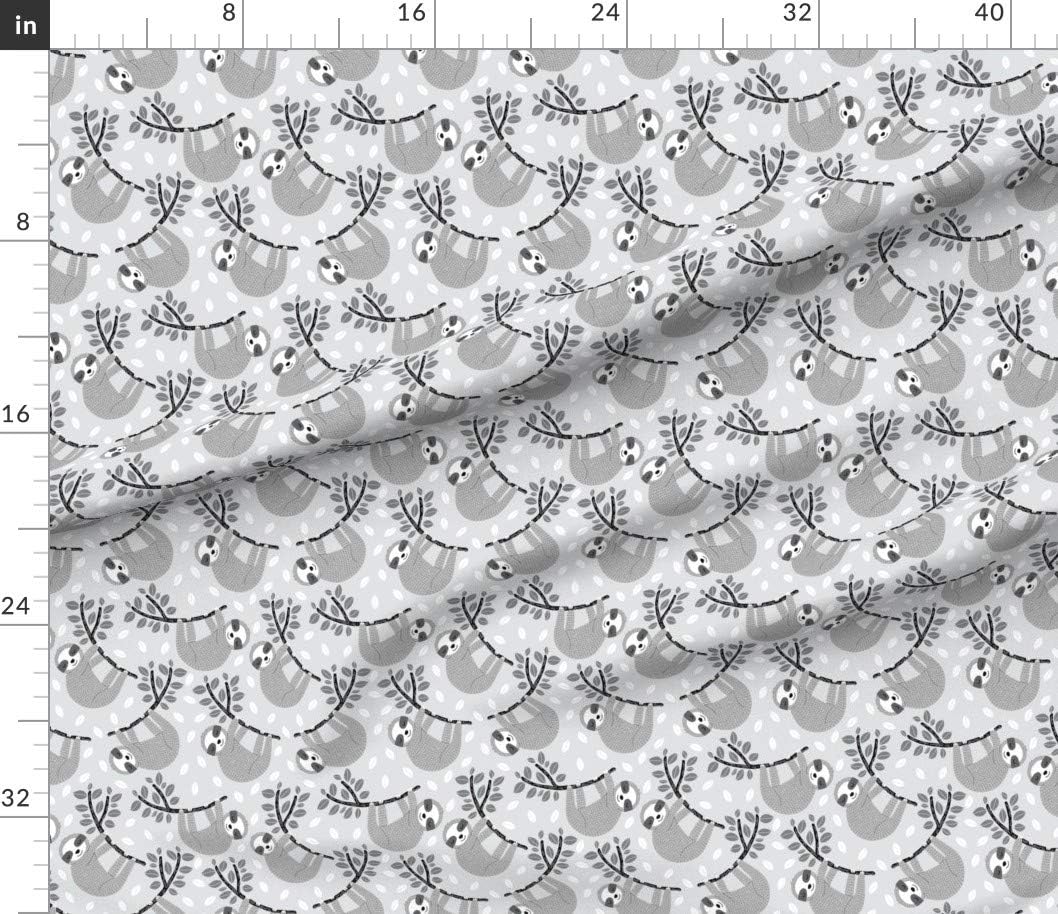 Spoonflower Fabric - Sloths Gray Black Sloth Jungle Kids Printed on Petal Signature Cotton Fabric by The Yard - Sewing Quilting Apparel Crafts Decor