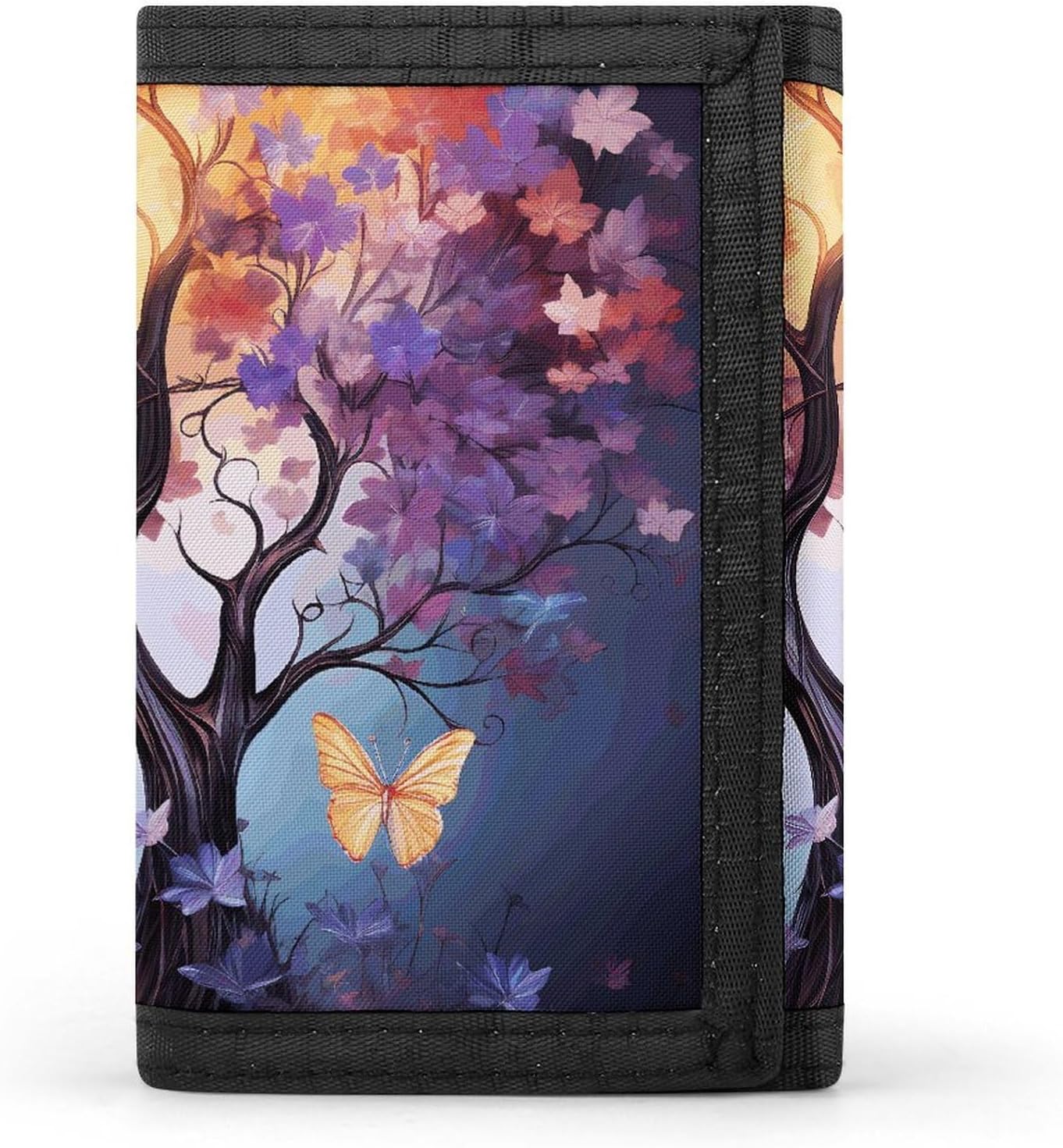 Colorful Flower Butterfly Tree Trifold Wallets Slim Wallet Novelty Pocket Purse Multiple Card Slots Outdoor Travel Wallet Stylish Durable Wallets For Men Women