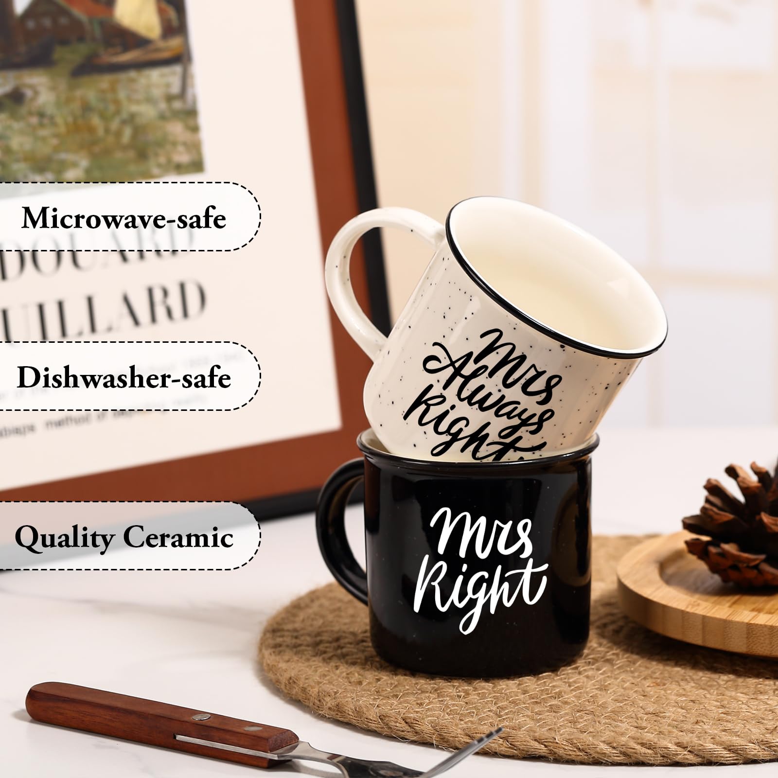 Physkoa Lesbian Wedding Gift – Mrs. Right & Mrs. Always Right Mug Set, Funny Lesbian Gift for Her, 11oz Ceramic Coffee Cups for Lesbian Couple, Engagement or Anniversary