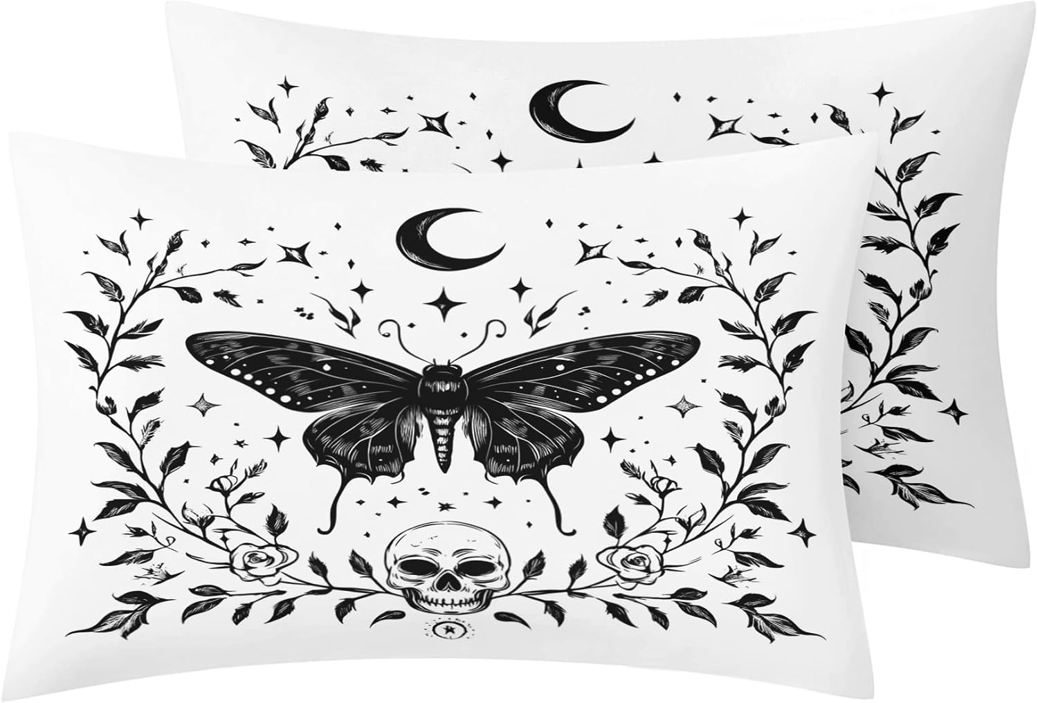 Generic Death Moth Pillow Cases Queen Size Set of 2 - Decorative Zipper Pillowcases, Soft Breathable Microfiber, Boho Moon Star Witchy Design Pillow Covers, Witch Gothic Decor for Home SLS&33