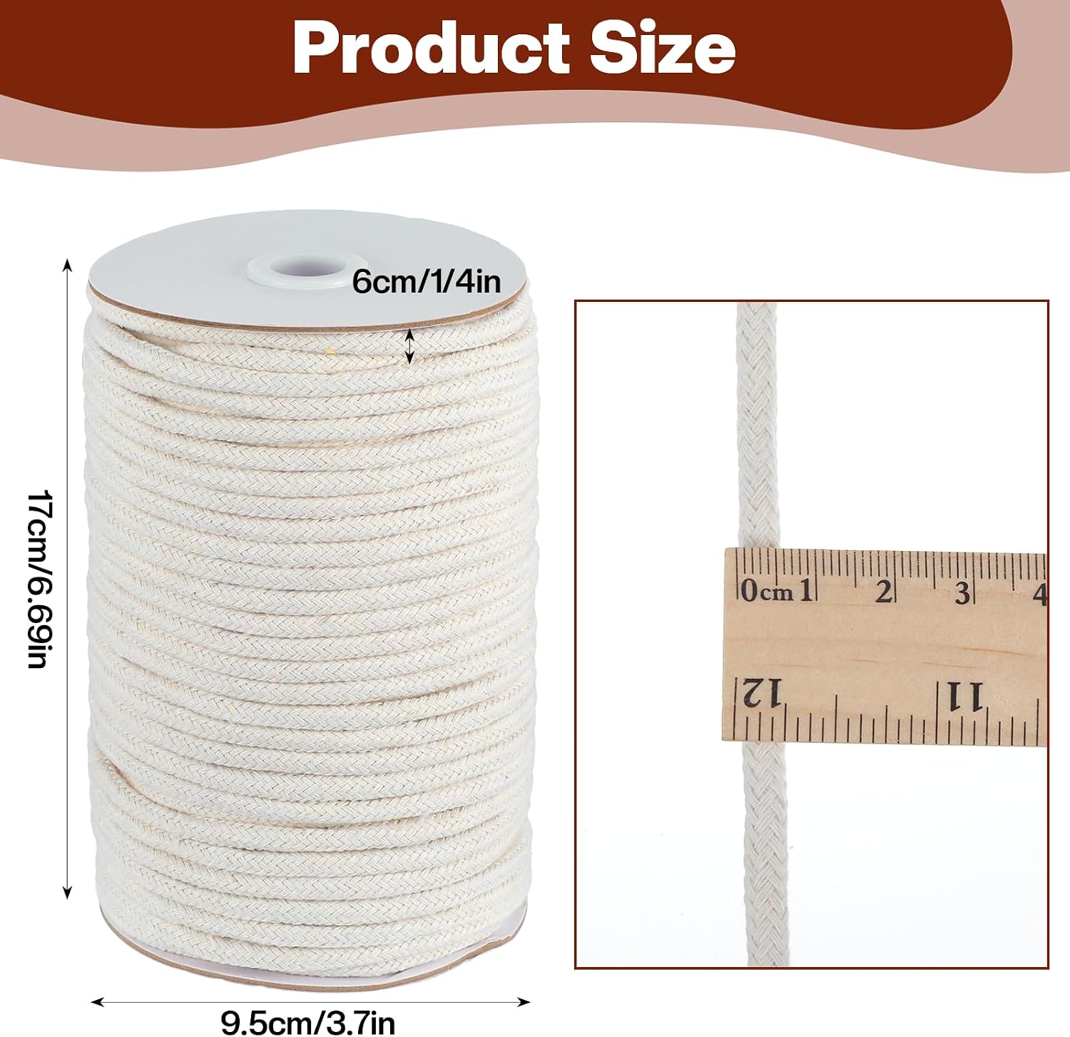 2 Pcs 1/4" Cotton Piping Cord 6 mm Natural Cording for Sewing Piping for Pillows and Other Soft Welt Applications (46 Yds)