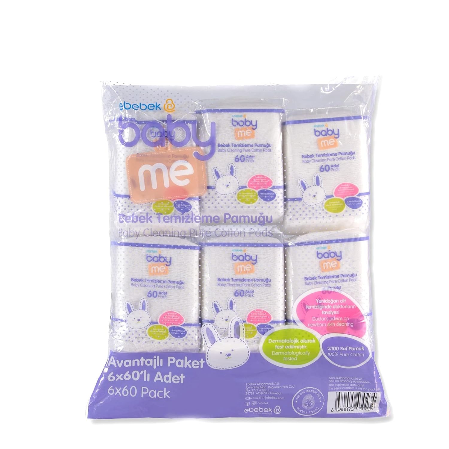 Baby&Me Cotton Dry Wipes for Sensitive Skin, 100% Pure Cotton Tissue for Diapering, Face,Soft, Unscented, Disposable Washcloths, Absorbent, Lint-Free,Chemical Free, 360 Count (6 Packs of 60)