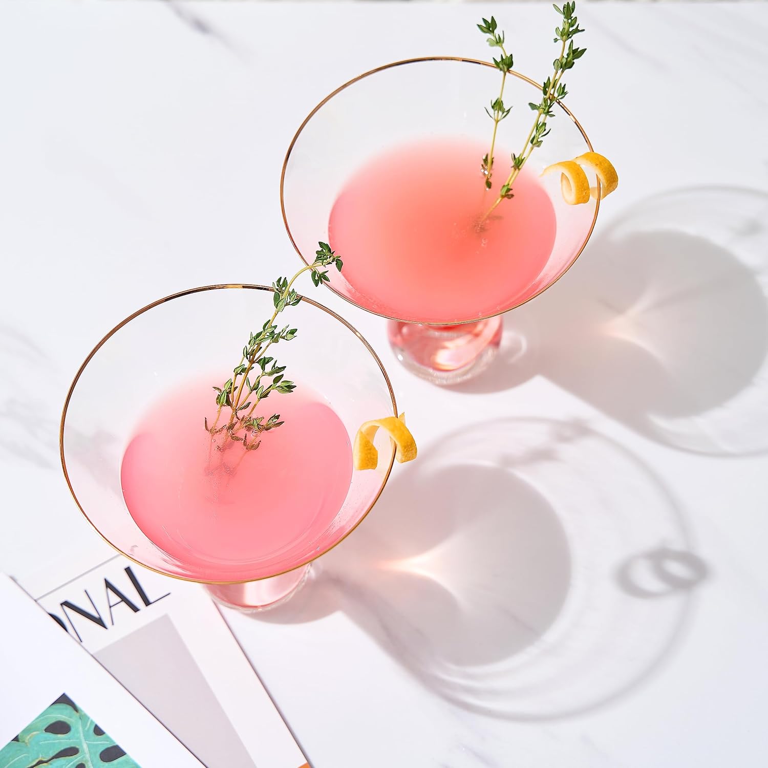 Stemless Blush Pink Martini Glasses | Set of 2 | Unique Bubble Modern Cocktail Glassware, Vintage Muted Colored Stemless Crystal Ball Base, For Martini, Cosmopolitan - (10.5 OZ)