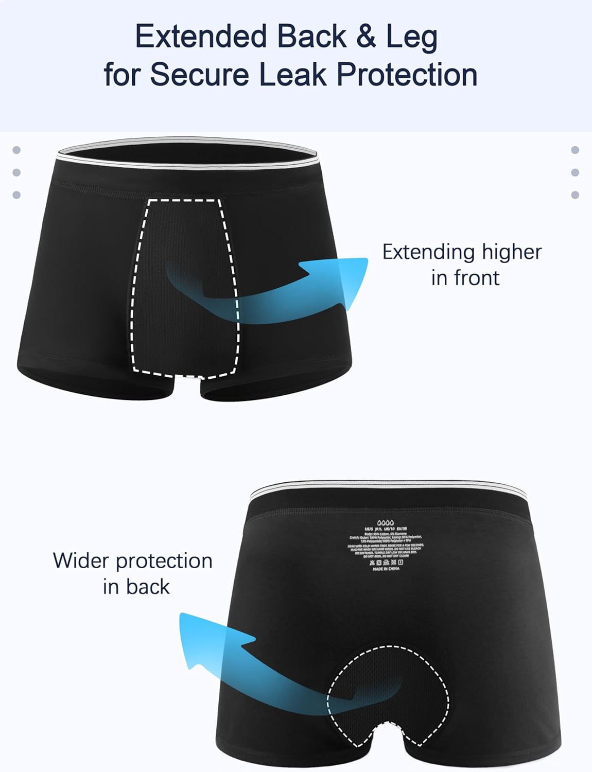 TIICHOO Incontinence Underwear for Men Washable Leakproof Boxer Briefs for Bowel Leakage Cotton Absorbent Underwear 5 Pack - Image 3