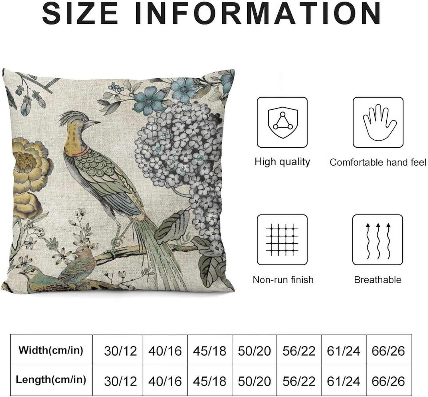 ArogGeld Hydrangea Camellia and Peacock Throw Pillows 26"x26" Set of 2 Yellow Grey Chinoiserie Bird Cushion Cover Short Plush Chinoiserie Asian Pillow Cases with Zipper for Office Car Chair Sofa