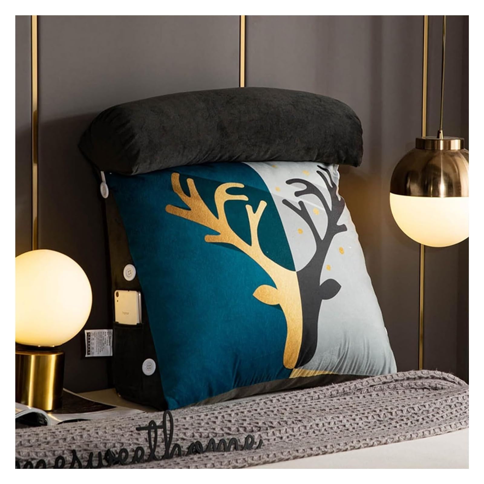 nviusdSJ Reading cushions, Pillow Triangular Wedge Cushion With Adjustable Neck,Shredded Memory Foam Back Support Backrest For Sofa Headboard Lumbar Pillows Ergonomic(Double faced Deer,45x45x20cm)