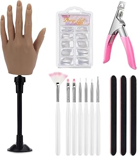Silicone Hand for Acrylic Nails with Stand Bracket,Realistic Silicone Nail Training Hand, Soft Flexible Bendable Nail Practice Mannequin Hand for Nails Art DIY Print Practice Tool (Left Hand)