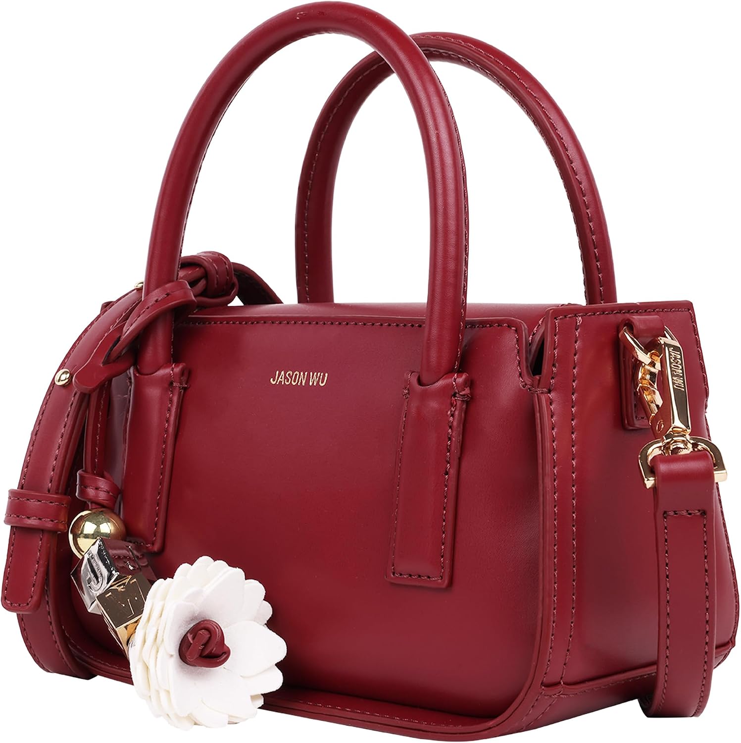 Jason Wu Structured Mini Bag, Dual Handle Satchel with Detachable Crossbody Strap and Logo Charm