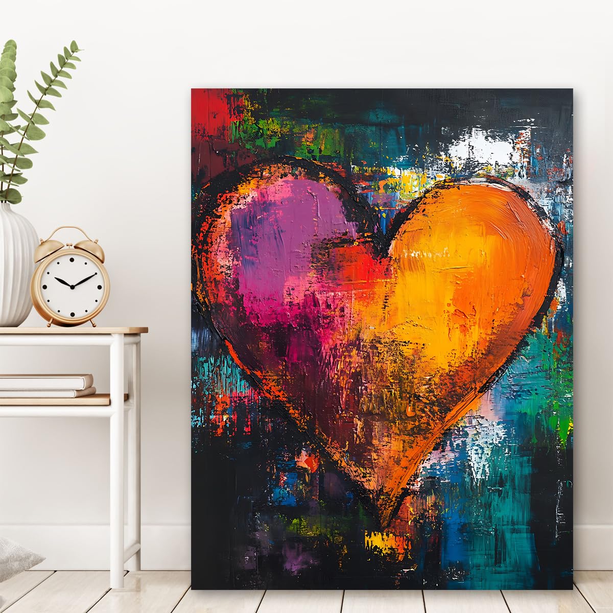 CHERHERART Miłość serce na płótnie sztuka ścienna abstrakcyjny i wyrazisty obraz pędzel nowoczesny obraz na płótnie do sypialni salon walentynki 70 x 90 cm struktura wnętrza