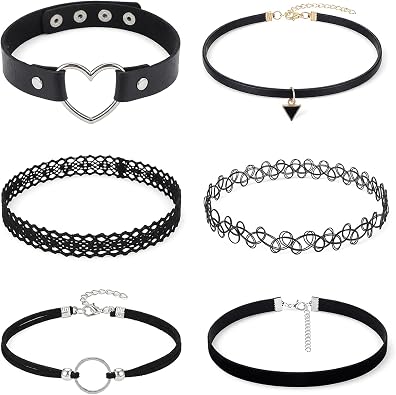 Gothic Choker Necklace for Women Black Choker Necklace Lace Chokers 90s Outfits for Women Classic Gothic Lace Chokers Accessories Set Gifts 6Pcs