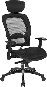 Space Seating 27 Series Breathable Mesh Seat and Back, 2-to-1 Synchro Tilt Control, Adjustable Flip Arms and Lumbar Support, with Gunmetal Finish Base, Executive Office Chair with Headrest, Black