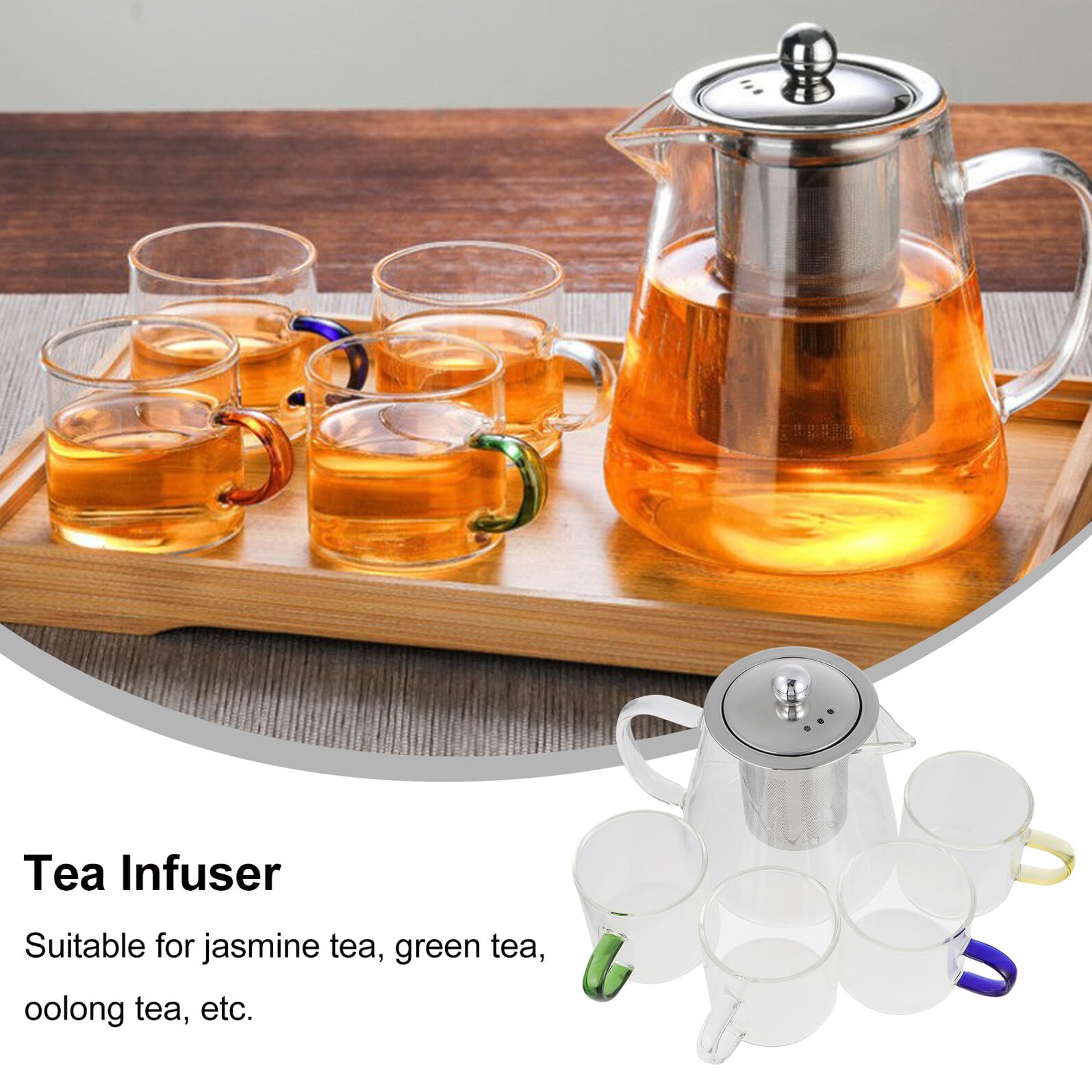 TOYANDONA Glas-teekanne mit Integriertem Tee-Ei Hitzebeständig und Transparent Inklusive Tassen Geeignet für Jasmintee Grüntee und Oolong-Tee Eleganter Griff für Komfortables Handling