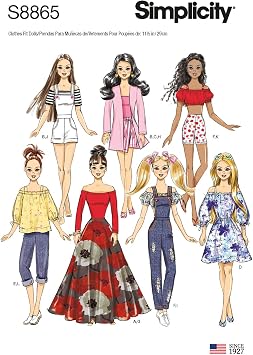 Simplicity S8865 Fashion Doll Wardrobe Sewing Pattern, Fits 11.5" Dolls, One Size