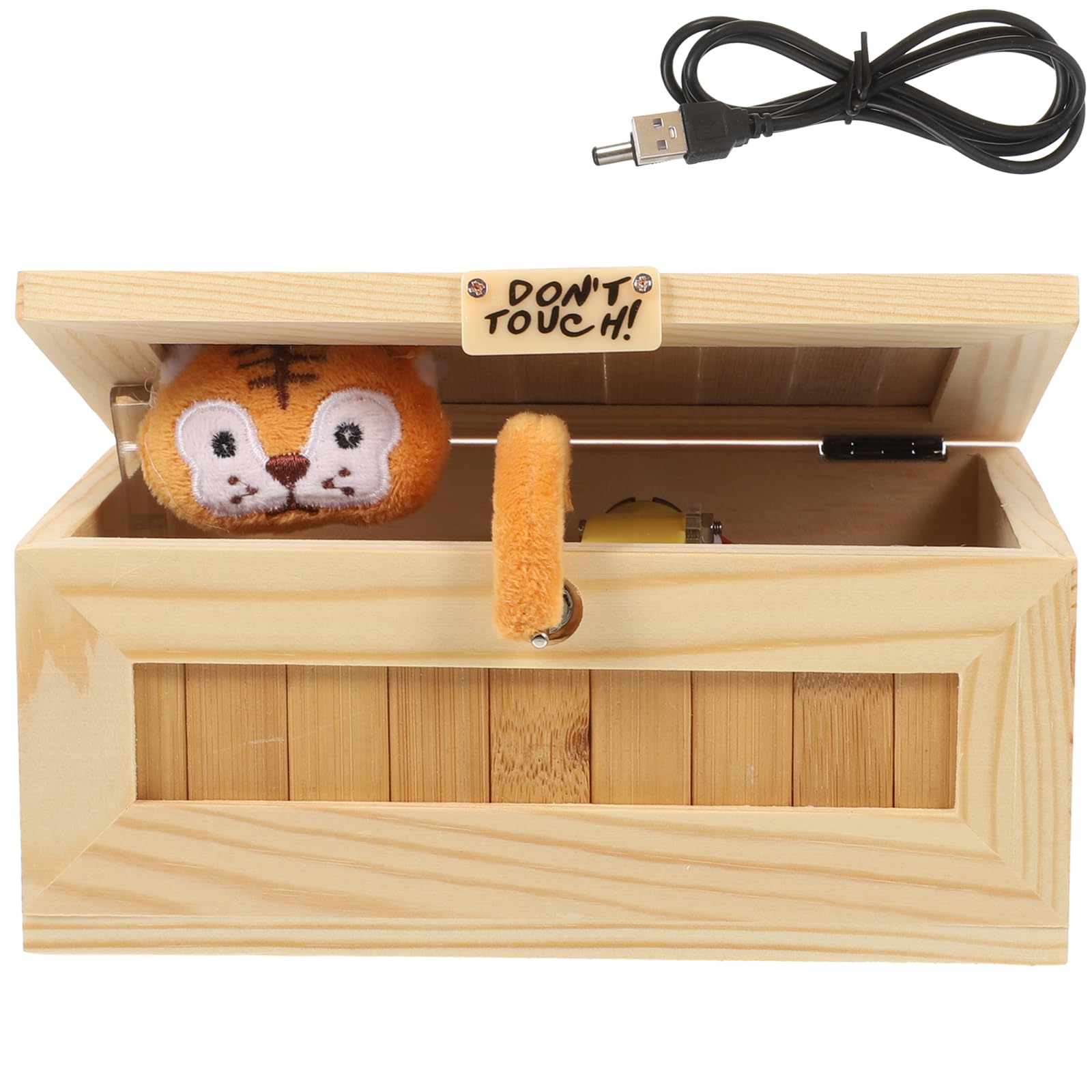 Gadpiparty Tiger Useless Box - Fully Assembled Automatic Switch Toy with USB Power - Funny Stress & Desk Decoration Gift for Adults & Kids 6+ (Wooden Cute Tiger Design)