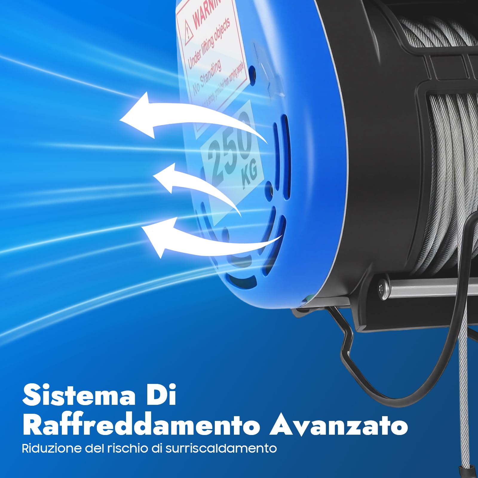 Paranco elettrico 1500 W, verricello elettrico, 30 m, 250 kg, per diversi dispositivi di sollevamento