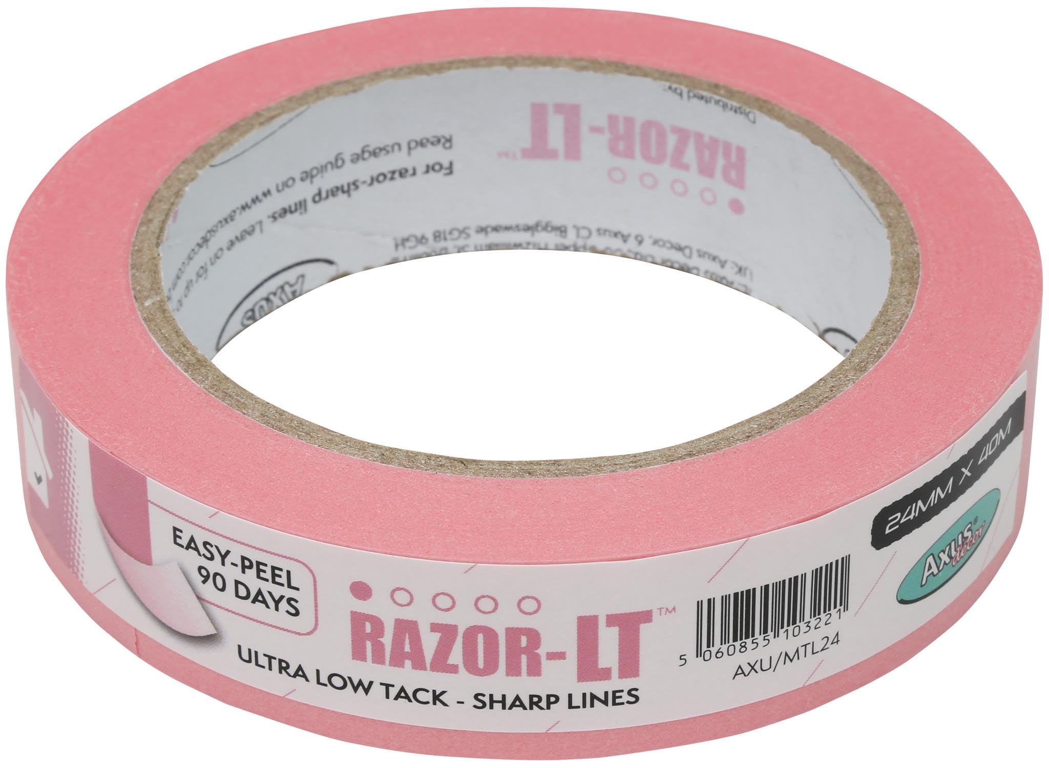 Axus Decor Razor-LT Ultra Low Tack Masking Tape - Clean, Straight Lines For Delicate Surfaces Up To 90 Days, Razor Sharp Edge for Indoor Painting and Decorating, For All Paints, 24mm x 40m, Pink