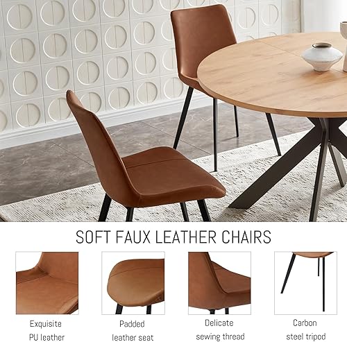 Miniatura 5 de Juego de mesa de comedor redonda de 46.4 pulgadas, mesa de comedor redonda moderna de mediados de siglo para 4-6 personas, con patas de acero, mesa