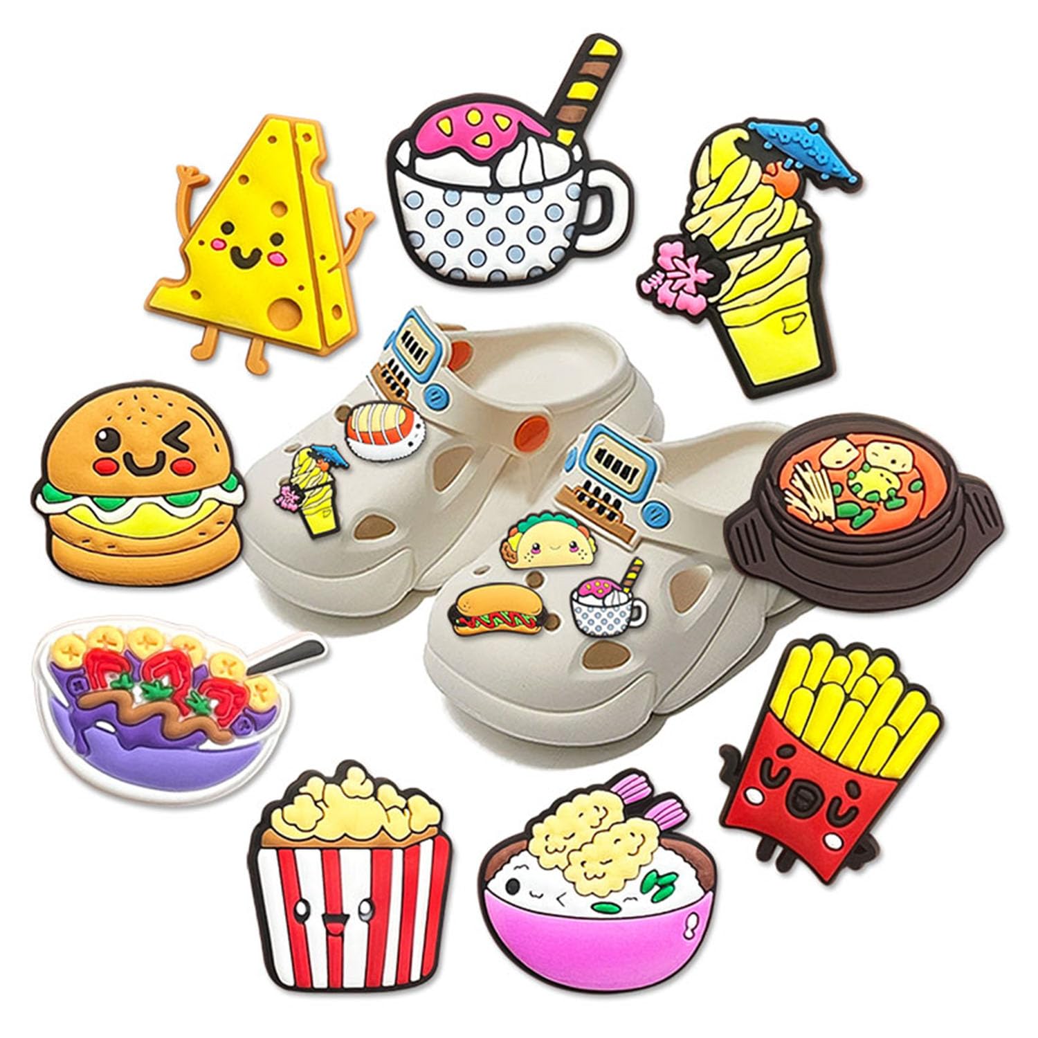 Comida Encantos del Zapato 21PCS Cute Cartoon Zapato Decoración Croc Charms para Niñas Mujeres Niños Adultos, Regalo para Fiesta de Cumpleaños