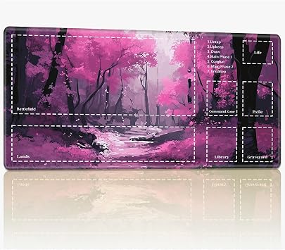 Playmat with Zones for MTG Magic The Gathering, 24 x 14 inches Stitched TCG Trading Card Play Mat Commander Board Game Mats Smooth Rubber Surface Battle Game Desk Mat, Dreamy Purple Forest