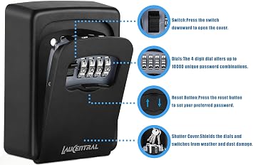 Key Safe Wall Mounted, Enhanced Security 4-Digit Combination Key Lock Box Outdoor, 500g Heavy Duty Full Zinc Aluminium Alloy Waterproof Key Cabinet for Home Garage Office & Keycards