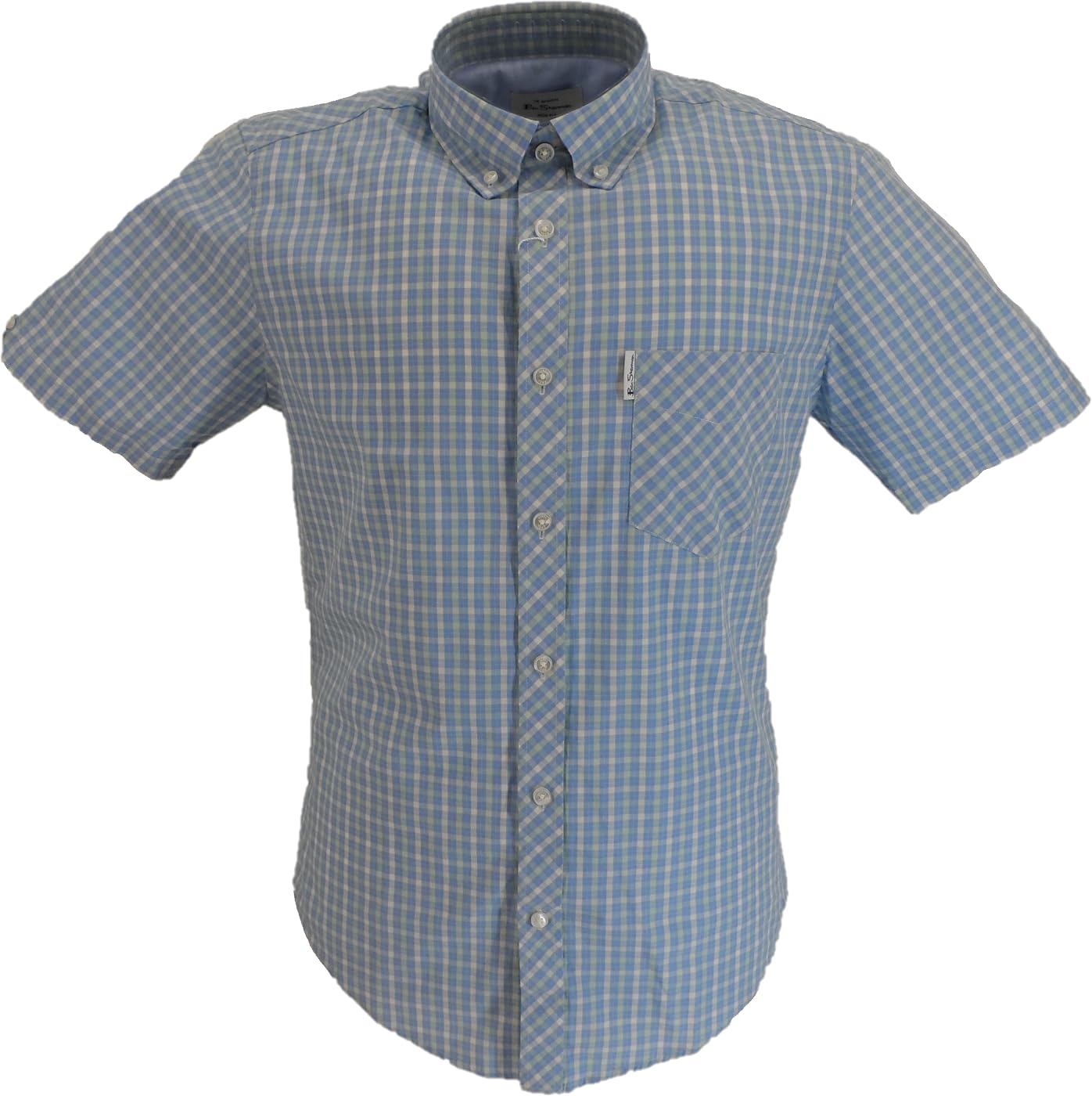 Ben Sherman Men's Lake Blue Signature House Check Short Sleeved Shirt (Uk, Alpha, Xl, Regular, )