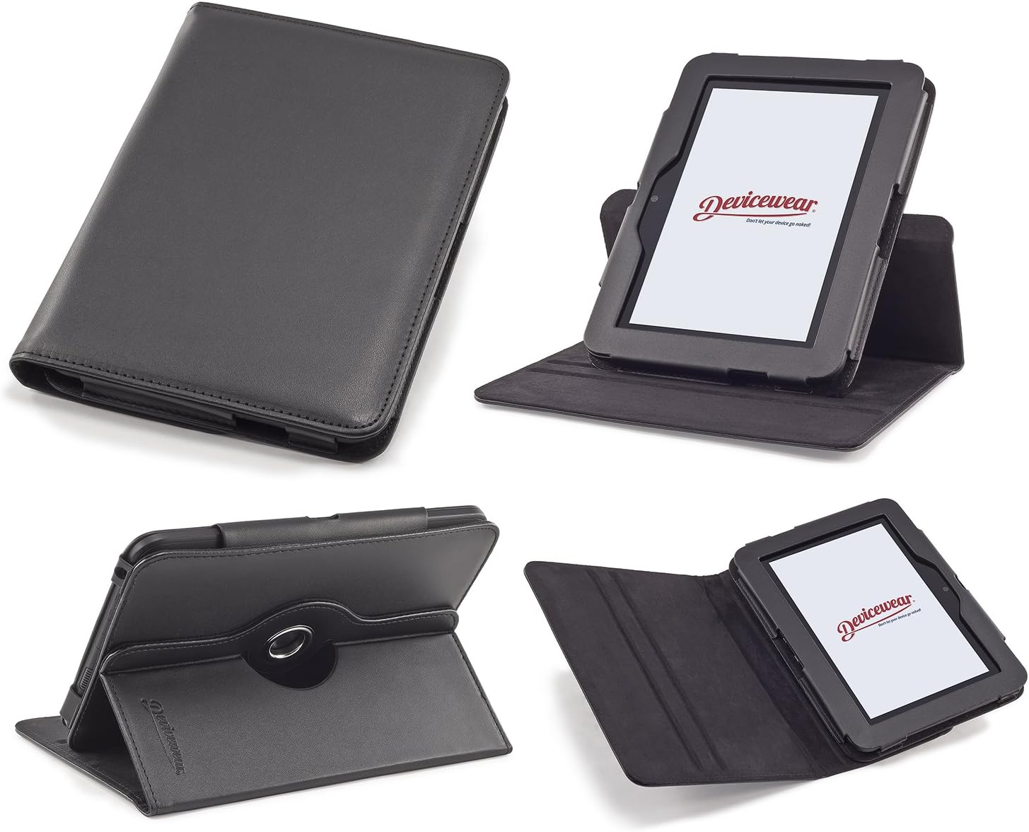 Devicewear Rotating Kindle Fire HD 7" case First Generation with Smart Function and Multiple Viewing Angles, Black Vegan Leather