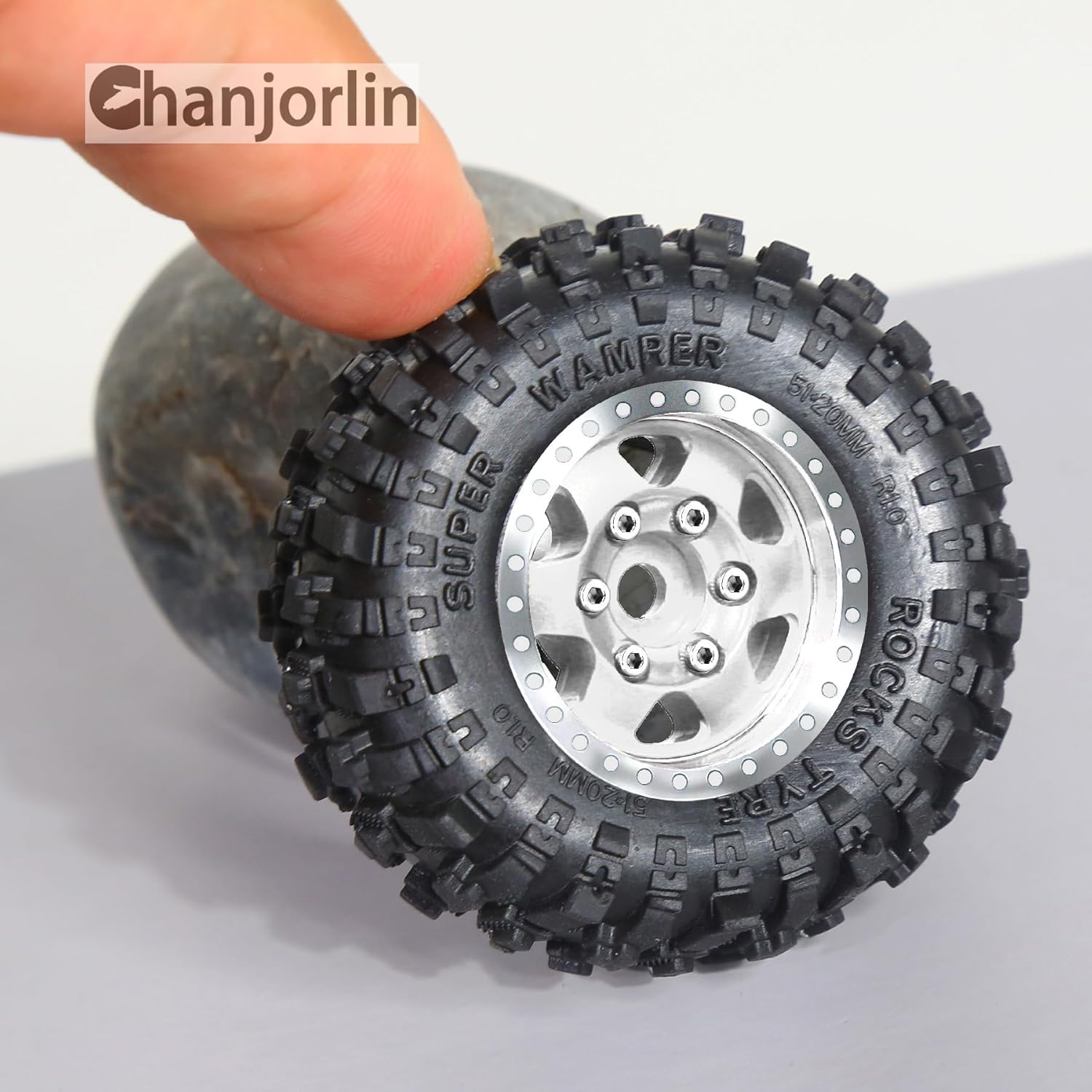 1.0 RC Tires and Beadlock Wheels Rims Offset -2.5mm 1/24 1/18 Super Soft Sticky Mud Slingers Tyres for 1:24 1:18 Rock Crawler Car Axial SCX24 FMS AX24 FCX18 FCX24 TRX4M 4Pcs (Silver)