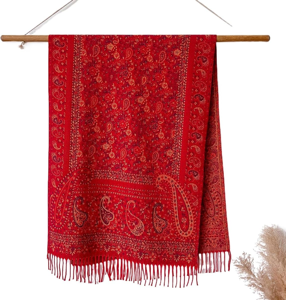 Women's Literary Vintage Print Travel Vacation Fringe Scarf Thickened Warm Autumn and Winter Cloak Shawl