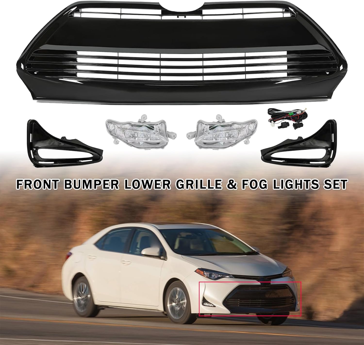 Front Lower Bumper Grille & LED Foglight With Bezel Covers Set Fit For 2017 2018 2019 Toyota Corolla LE XLE CE Front Body kit 5pcs