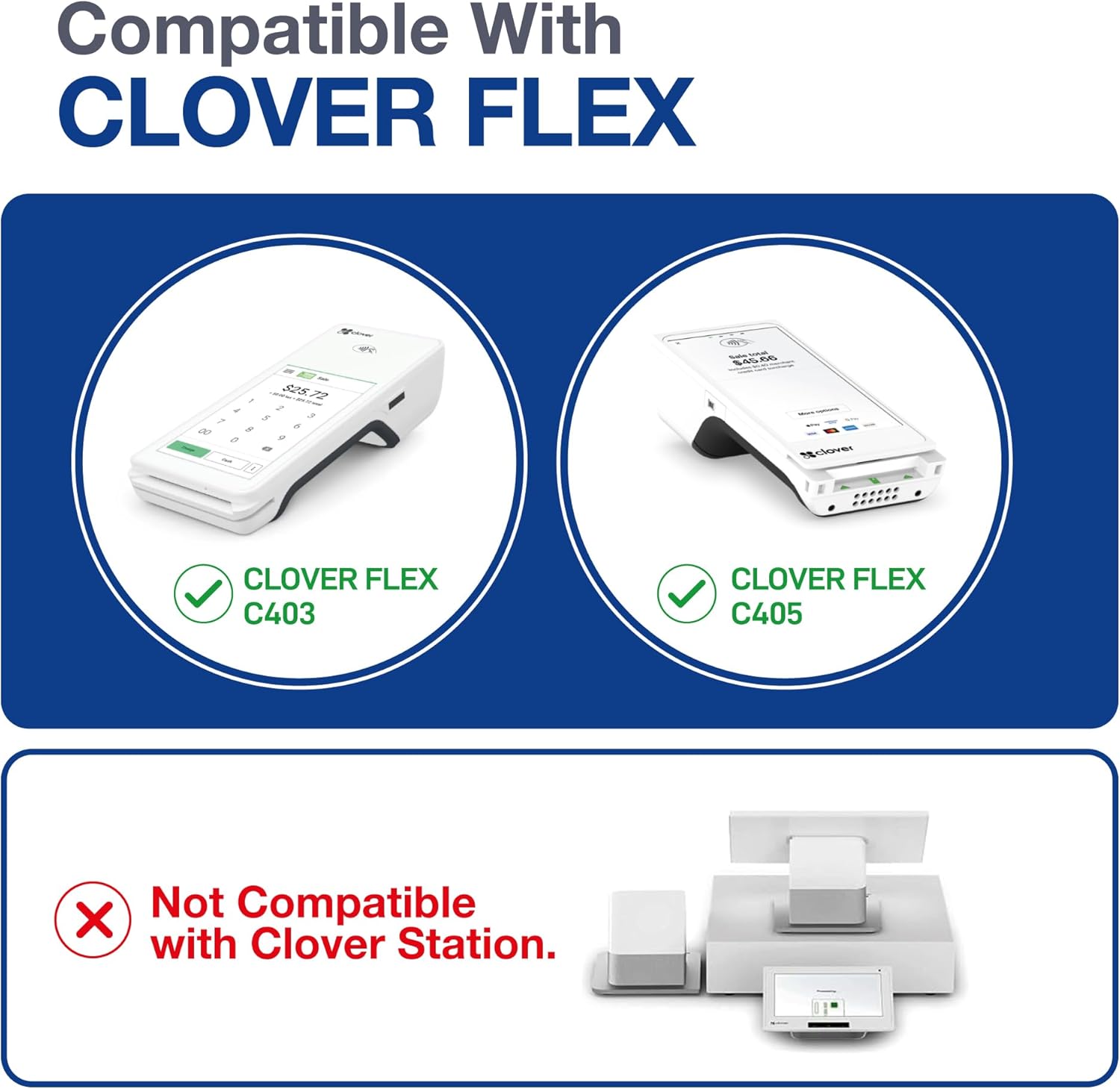 Clover Flex Paper Rolls - 30 Rolls - 2 1/4'’ x 50’- 48 GSM - Clover Flex Receipt Paper Compatible for C401, C403, C405 and C406 POS Machines - BPA Free Material