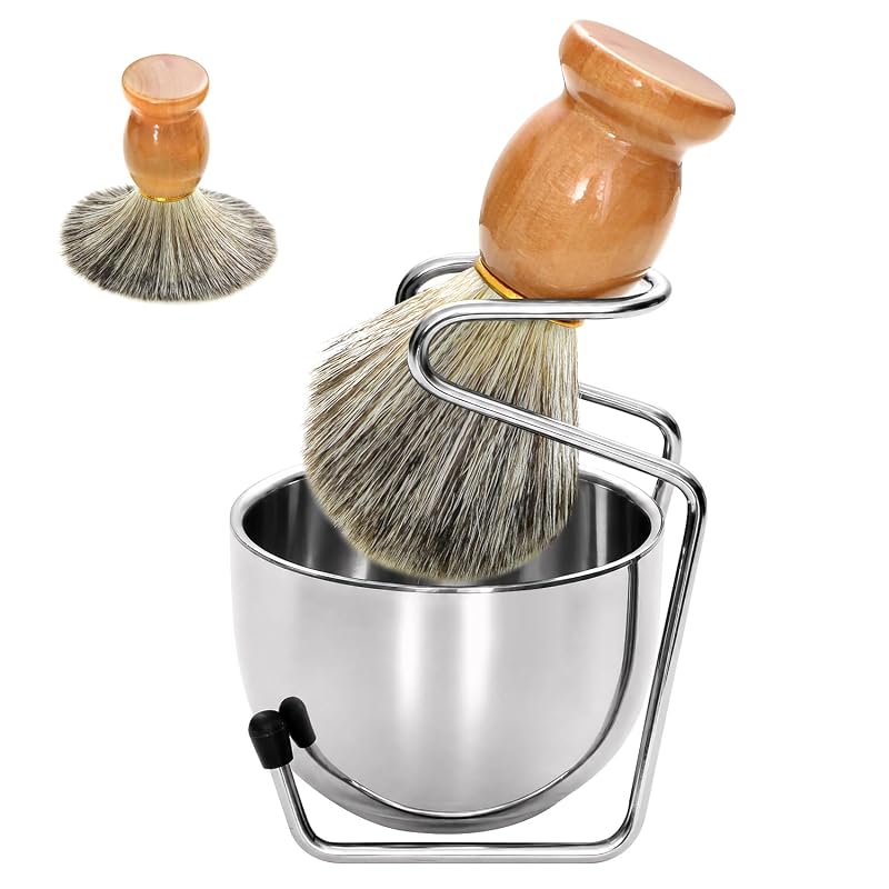 GRUTTI Kit de Barbear com Pincel, Tigela de Espuma e Suporte, 3 Peças