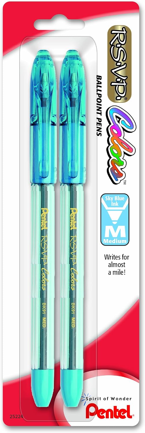 Pentel R.S.V.P. Colors Ballpoint Pen, 1.0mm, Medium Line, Violet Ink, 5 Pack (BK91CRBP5V), Black
