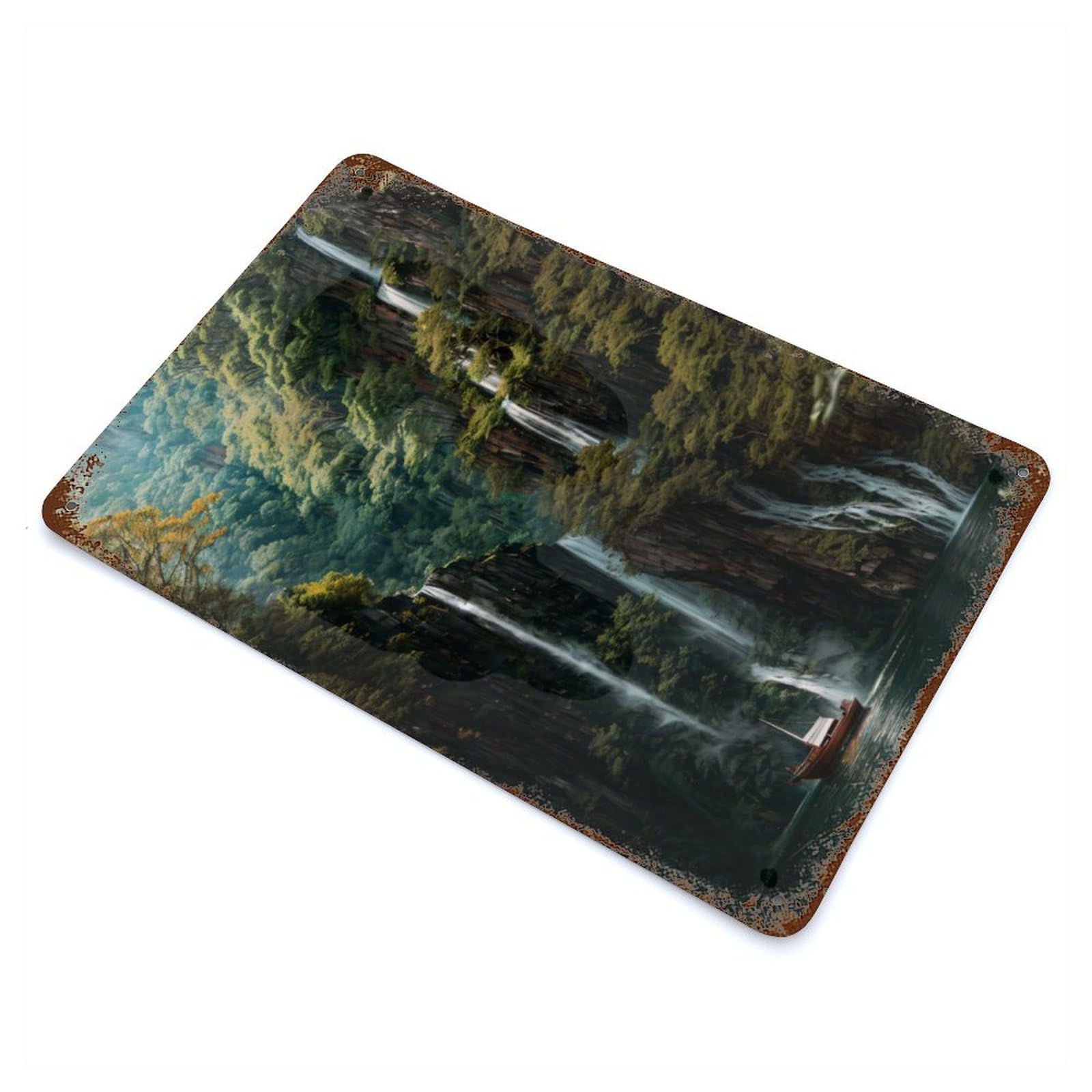 Waterfall Paradise Decorative Tin Sign 11.8"x7.9", for Bistro, Counter And Cafe Decor, Retro Wall Decor