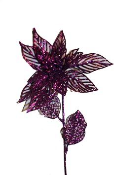 23" Purple Sparkling Christmas Long Stem with Artificial 8" Poinsettia Flower Purple