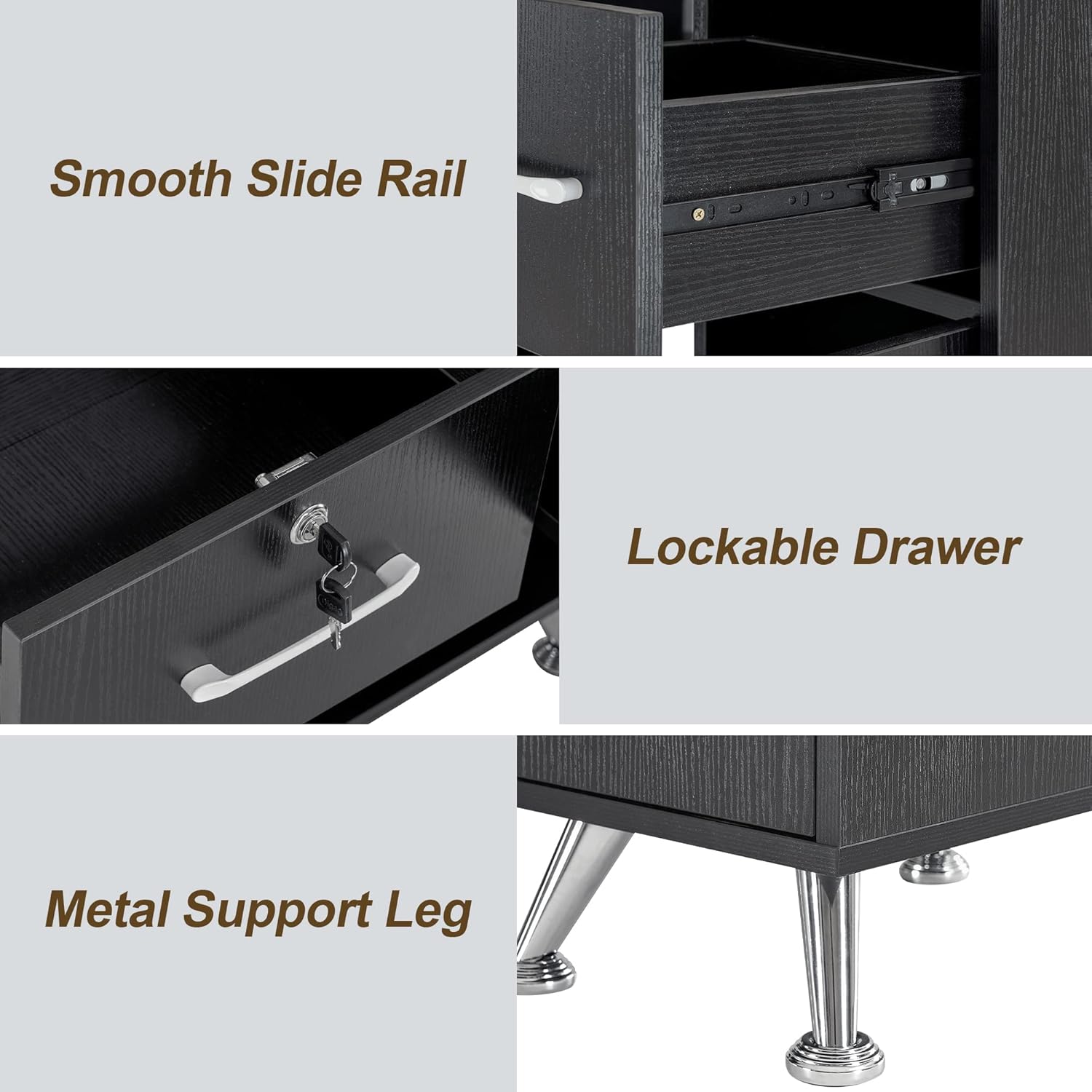 BarberPub L-Shaped Manicure Table with Drawers and Shelves for Storage, Salon Corner Nail Desk, Makeup Dressing Station 2866 (Black)