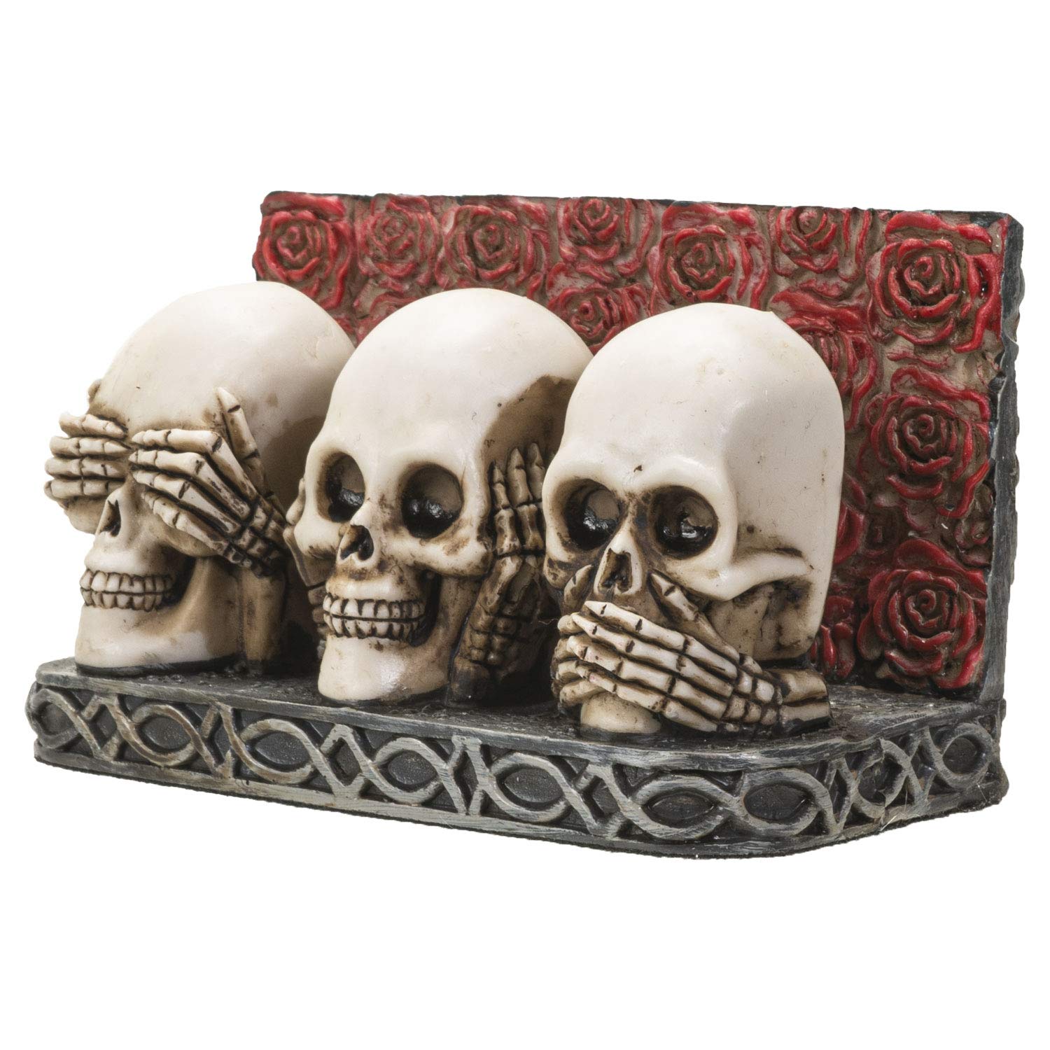 Tarjetero de diseño de calavera para escritorio, pintado a mano See Hear Speak No Evil Gothic Desktop Name Cards Display Organizer, 3 3/4 L x 2 1/8 H