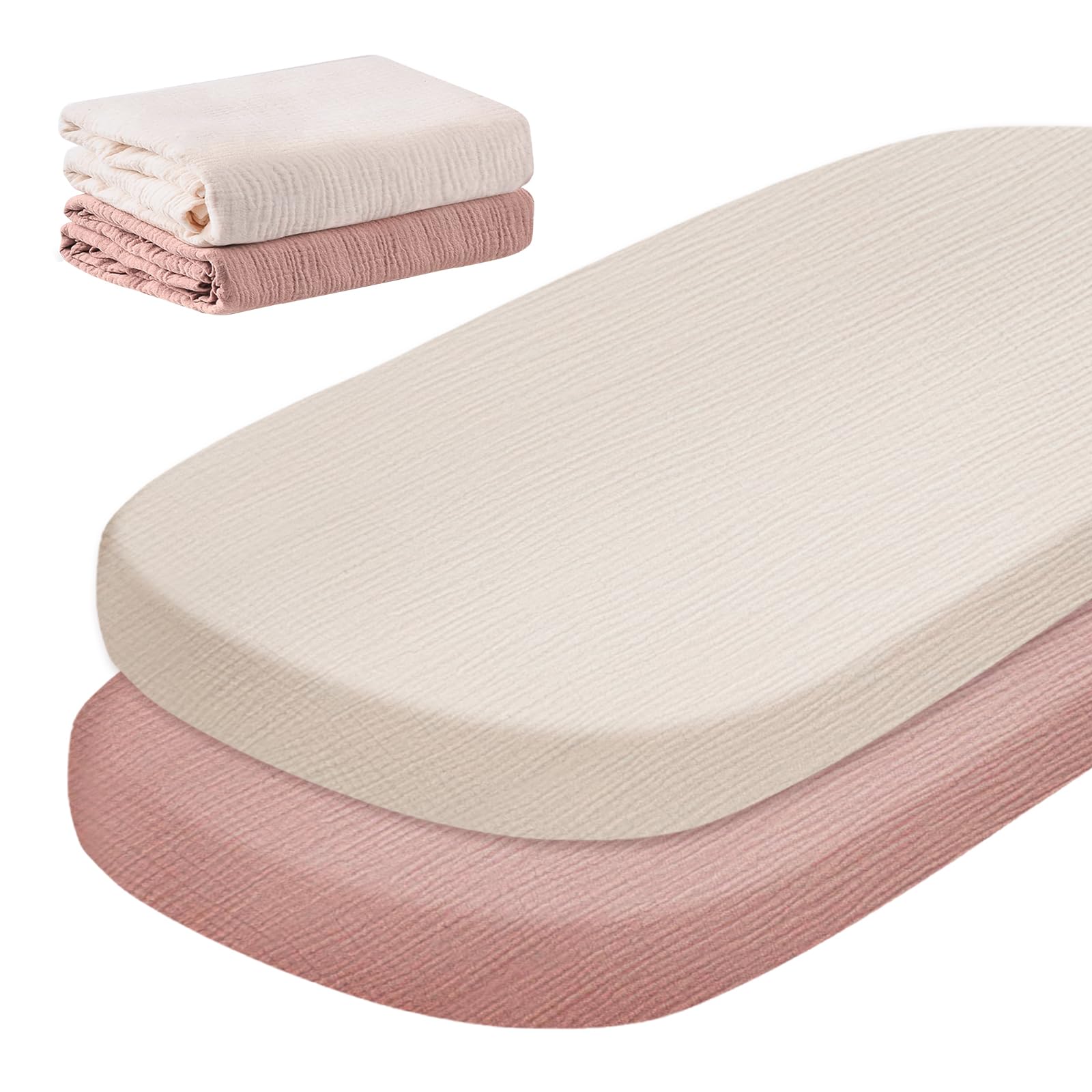 Kinderwagen Bettlaken, 2er Set Spannbettlaken Kinderwagen, 100% Baumwollmusselin Spannbetttuch für Kinderbett, 80x40 cm Kinderwagen Matratzenbezug, Spannbettlaken für Stubenwagen Kinderwagenmatratze